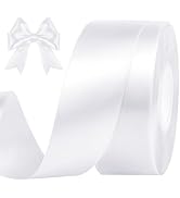 CLUEWR 1-1/2 Inches 50 Yards White Satin Ribbon, Solid Fabric Ribbon Roll for Flower Bouquets, Gi...