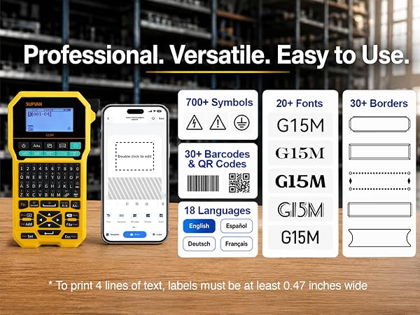 Includes 700+ Symbols, 30+ Barcodes & QR Codes, 20+ Fonts, 18 Languages, And 30+ Borders