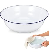 Baluue Enamel Basin 38cm White Enamel Bowl Large Mixing Bowl for Kitchen Use Metal Wash Basin for...