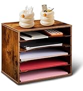 EMERIT Paper Organzier Wood Desktop Organizer Storage Letter Tray File Sorter with Adjustable She...