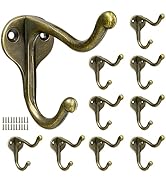 POZEAN Wall Mounted Double Coat Hook 10 Pack, Heavy Duty Vintage Metal Hook for Bathroom, Entrywa...