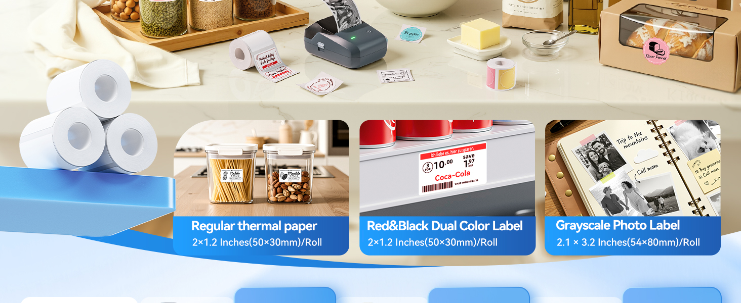 B1 Pro label maker Multiple Label Types: Thermal, Grayscale, Red&Black Dual-Color