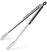 17-Inch Long Wood-Handled Grill Tongs, Stainless Steel Metal Tongs for Cooking, Grilling, Charcoa...