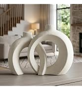 Interlocked Decorative Vase Set of 2 | Matte Sand-Textured Ceramic Vases for Modern Japandi & Boh...