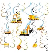 HonuGoGo Construction Theme Hanging Swirl Decorations, 36PCS Construction Party Preassembled Ceil...