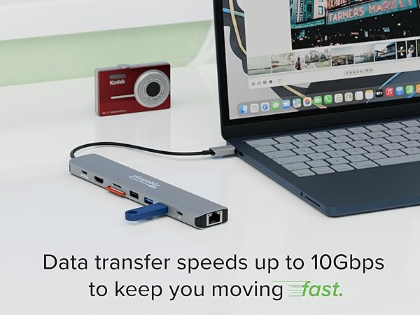 9-in-1 USB-C Hub with 10Gbps data transfer, Ethernet, SD slots