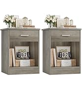 FOTOSOK Nightstand Set of 2, 2-Tier Side Table with Drawer and Storage Shelf, Bedside Table End T...