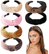 Wecoe 6pcs Knotted Headbands for Women Girls Beige Pink Black Neutral Color Velvet Headbands Wide...