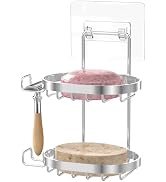 MASADI 2 Tier Soap Dish Holder, Wall Mounted Soap Tray with Drainage, Shampoo Bar Caddy for Showe...