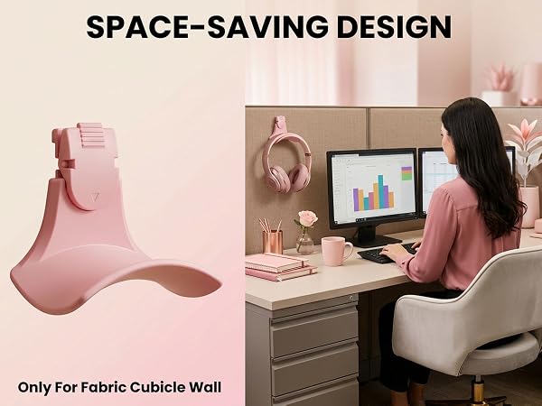 Fabric Wall Headphone Stand for Cubicle Accessories, Pink 1 Pack
