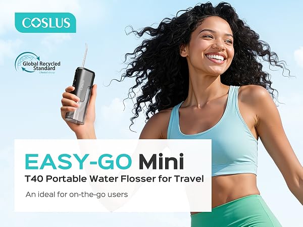 COSLUS Mini Water Flosser for Travel: Portable Compact Design, Cordless Oral Irrigator for Braces