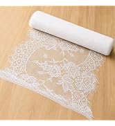 Winotic White Floral lace Fabric for DIY, Table Runners ((1pcs, 14in x 3yd) | Eyelash Trim Edge, ...