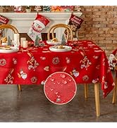 VidaFete Christmas Santa Claus Tablecloth, Rectangle Red Table Cloh Polyester with Snowman Patter...
