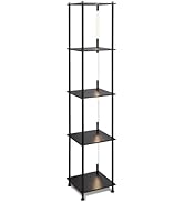 Brightech Aria Wood & Metal Shelf Floor Lamp with Wireless Charging Station– Narrow Free Standing...