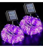 QITONG 2 Pack Purple Solar Rope Lights, Each 33ft 100 LED String Lights Outdoor, 8 Modes Fairy Li...