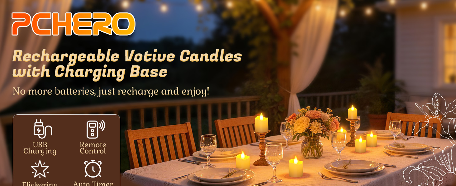 flickering flameless candles with remote control usb charging base station timer