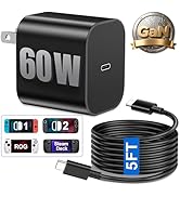60W USB C Charger for Nintendo Switch 2/Switch, ROG Ally, Steam Deck - PD 3.0 GaN Charger Block w...