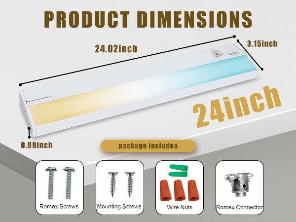 Ansen Hardwired Under Cabinet Lighting, 24in 18W LED Light for Kitchen/Closet, CRI>92, R9>90, 3CCT