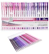 OfficeGoods Pink & Purple Gel Pens + Refills - 24 Premium Colors - Fast Drying & Smudge Free - Na...