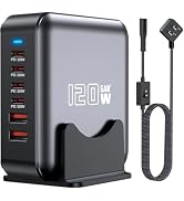 USB C Fast Charger Block, 120W 6-Port Charging Station Hub Adapter, USB C Wall Multi Charger Powe...