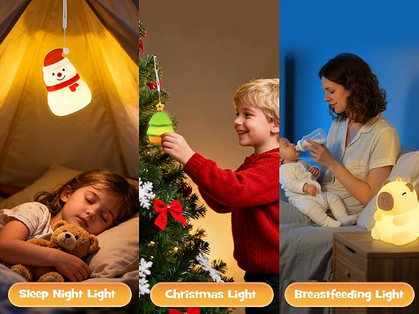 Squishy Christmas Capybara Night Light with RGB Modes Dimmable