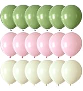 CVPARTYON Pink and Green Balloons 55 pcs 12 Inch Sage Green Pastel Light Pink Ivory White Latex B...