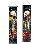 BSFHH 2 Pack of Tapestry Halloween Retro Floral Skull Bedroom Wall Hanging Decor Moon landscape I...