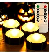 Yakpo 4 Pack Black Halloween LED Pumpkin Lights with Remote and Timer | Orange flickering LED Jac...
