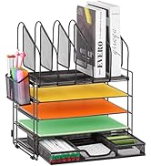 Lavatino 5 Tier Desk File Organizer, Letter Tray Paper Organizer with Pen Holders, Office Supplie...