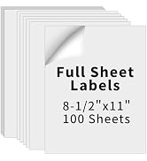 8.5 x 11 Full Sheet Labels for Laser & Inkjet Printers, Self Adhesive Printer Paper Shipping Labe...