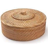 Rattan Basket With Lid, Hand-Woven Storage Basket, Lidded Wicker Basket for Organizing, Rattan Bo...
