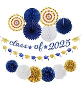 Navy-Blue Gold-White Party-Decoration Graduation Banner - 14pcs Kits Cap Garland Streamers, Royal...