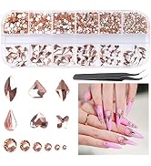 EBANKU Champagne Diamond Nail Rhinestones for Nail Crystals Multi Shapes Flatback Nail Art Rhines...