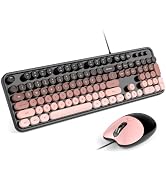MOFII Wired USB Keyboard and Mouse Combo,Full Size Retro Keyboard Cute Mice | Round Key Typewrite...