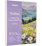 Ohuhu Cotton-Top Watercolor Paper Pad: 9"x12" Cold Press Paper - 140 lb/300 GSM Heavyweight White...