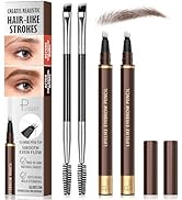 2 Pack 4-Tip Microblading Eyebrow Pen with 2 Brow Brushes, Waterproof Vegan Formula Eyebrow Penci...