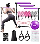 kisnbld Pilates Bar Kit with Resistance Bands, Multifunctional Pilates Bar with 3 Set Exercise Re...