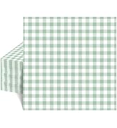 80 Pcs Gingham Napkins, 6.5X6.5 Inch Sage Green Napkins Green and White Plaid Paper Napkin for We...