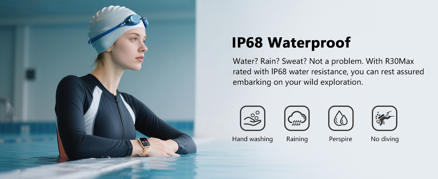 3ATM waterproofing ensures safe use during swimming, rain, hand/face washing, and sweating.