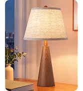 EDISHINE Mid Century Table Lamp, Tapered Walnut Wood Base, E26 Socket | 22Inch High, Beige Linen ...
