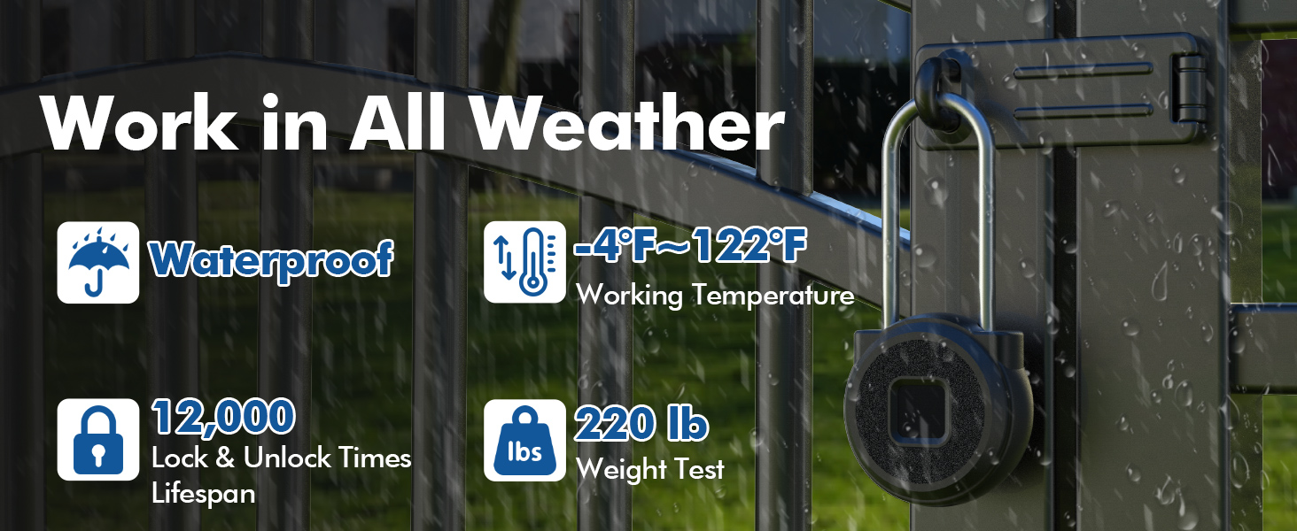 Long Shackle Smart Padlock Outdoor Waterproof Pad Lock for Locker Gym