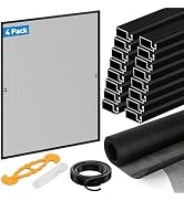 4 Pack Black Window Screen Frame Kit with Aluminum Frames Up to 46" X 46" | 46"X99" Heavy Duty Po...