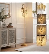 BOBOMOMO 70" Farmhouse Dimmable Floor Lamp, Light Wood Grain Industrial Metal Cage Standing Lamp ...