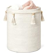 Mkono Macrame Decorative Cotton Rope Basket Boho Cute Woven Tassel Tall Basket Closet Storage Bin...