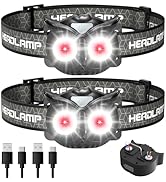 Lsnisni Headlamp Rechargeable, 2 Pack Ultra-Light Bright LED Kids Headlamp with Red Light, Head l...