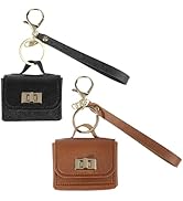 CALFOVER 2PCS PU Leather Handbag Keychain Small Headphone Bag Charm Purse Keyring Key Chain with ...