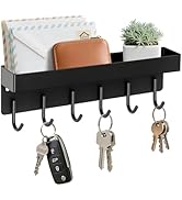 HOMEBROS Magnetic Key Holder Wall Mount, Small Metal Key Rack with Tray, 9.6 Inch, 6 Hooks, 2 Ins...