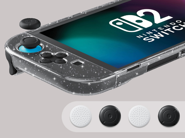 switch 2 clear glitter cover case