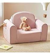 Tiny Land 2-in-1 Foldable Kids Couch with Pockets – Soft Thick Toddler Sofa, Lounger Couch, Conve...