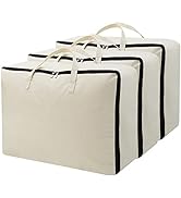 AMJ Set of 3, Canvas Storage Bag with 3-Side Zip Open & Handles, 8OZ Thick Soft Breathable Closet...